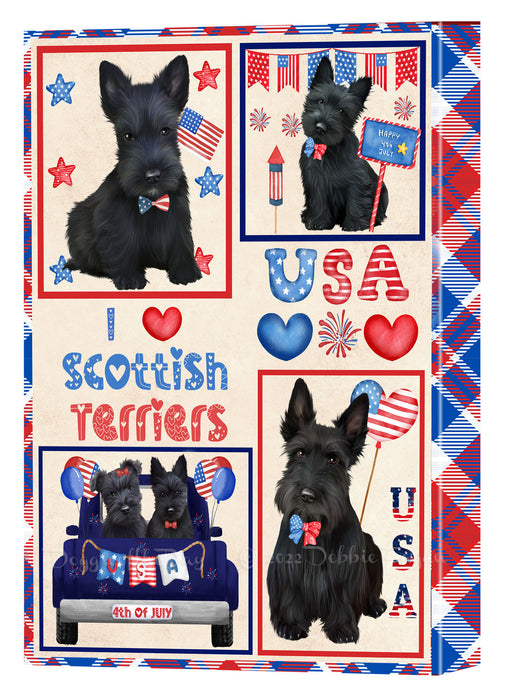 4th of July Independence Day I Love USA Scottish Terrier Dogs Canvas Wall Art - Premium Quality Ready to Hang Room Decor Wall Art Canvas - Unique Animal Printed Digital Painting for Decoration