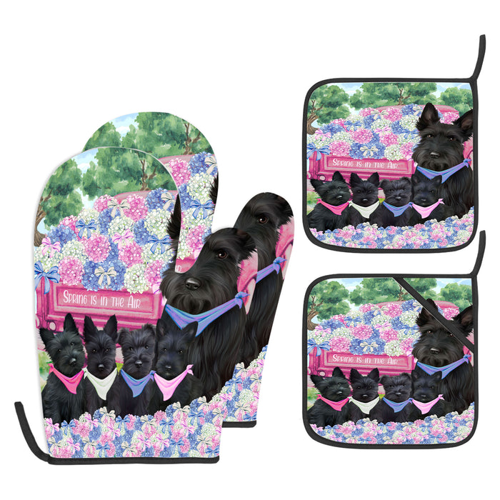 Scottish Terrier Oven Mitts and Pot Holder Set: Explore a Variety of Designs, Personalized, Potholders with Kitchen Gloves for Cooking, Custom, Halloween Gifts for Dog Mom