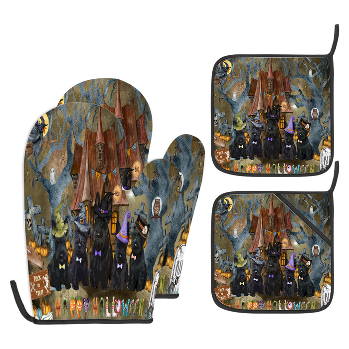Scottish Terrier Oven Mitts and Pot Holder Set, Explore a Variety of Personalized Designs, Custom, Kitchen Gloves for Cooking with Potholders, Pet and Dog Gift Lovers