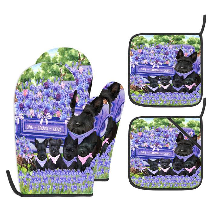 Scottish Terrier Oven Mitts and Pot Holder Set, Kitchen Gloves for Cooking with Potholders, Explore a Variety of Designs, Personalized, Custom, Dog Moms Gift