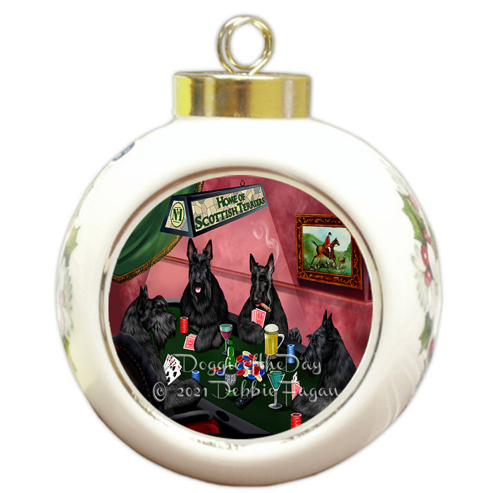 Home of Poker Playing Scottish Terrier Dogs Round Ball Christmas Ornament Pet Decorative Hanging Ornaments for Christmas X-mas Tree Decorations - 3" Round Ceramic Ornament