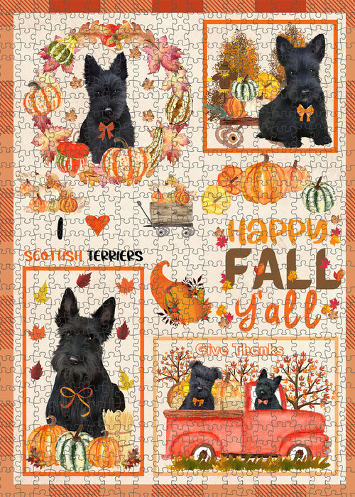 Happy Fall Y'all Pumpkin Scottish Terrier Dogs Portrait Jigsaw Puzzle for Adults Animal Interlocking Puzzle Game Unique Gift for Dog Lover's with Metal Tin Box