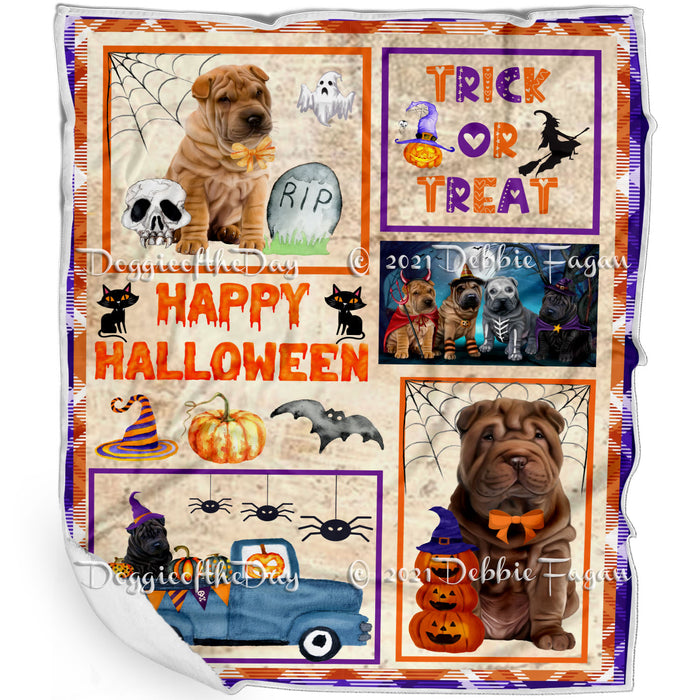 Happy Halloween Trick or Treat Shar Pei Dogs Blanket BLNKT143784