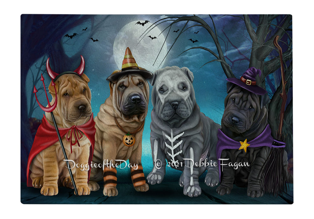 Happy Halloween Trick or Treat Shar Pei Dogs Cutting Board - Easy Grip Non-Slip Dishwasher Safe Chopping Board Vegetables C79666