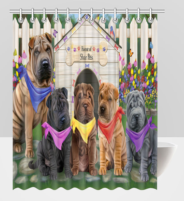 Spring Dog House Shar Pei Dogs Shower Curtain