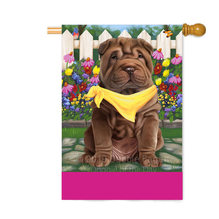Personalized Spring Floral Shar Pei Dog Custom House Flag FLG-DOTD-A63040