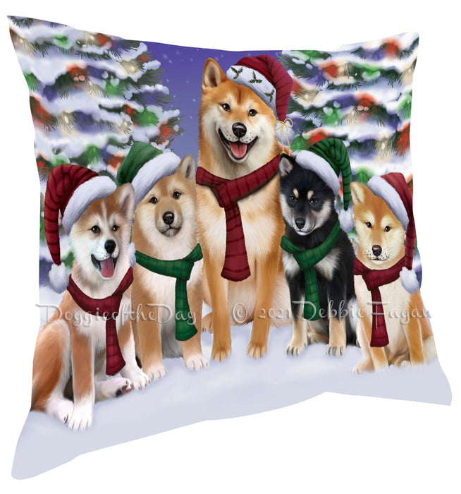 Christmas Family Portrait Shiba Inu Dog Pillow with Top Quality High-Resolution Images - Ultra Soft Pet Pillows for Sleeping - Reversible & Comfort - Ideal Gift for Dog Lover - Cushion for Sofa Couch Bed - 100% Polyester