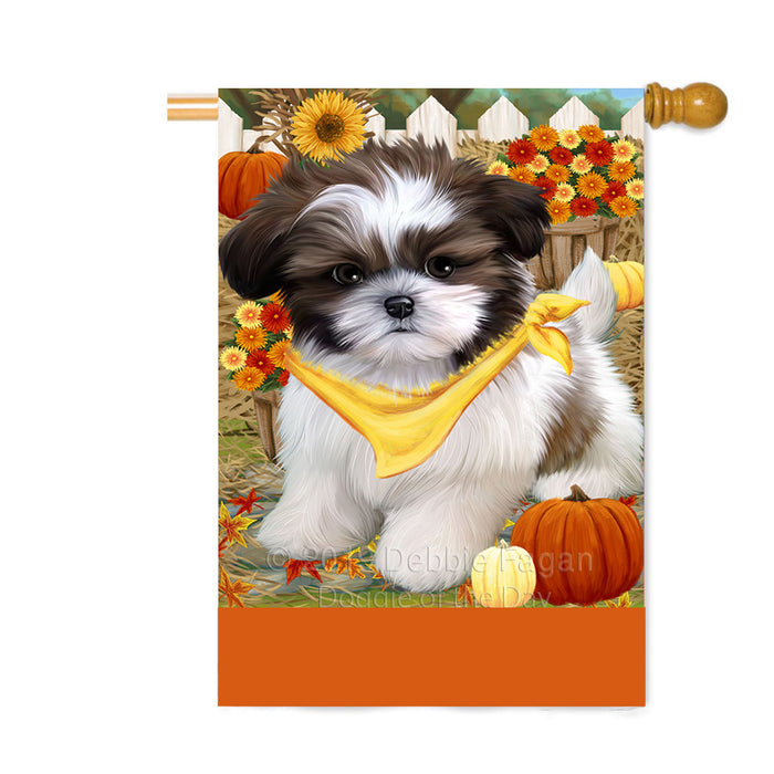 Personalized Fall Autumn Greeting Shih Tzu Dog with Pumpkins Custom House Flag FLG-DOTD-A62113