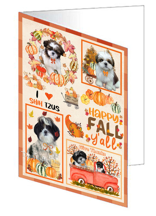 Happy Fall Y'all Pumpkin Shih Tzu Dogs Handmade Artwork Assorted Pets Greeting Cards and Note Cards with Envelopes for All Occasions and Holiday Seasons GCD77126