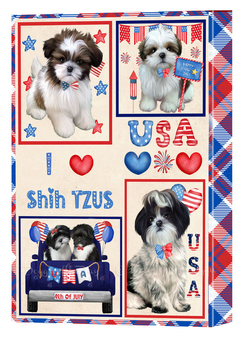4th of July Independence Day I Love USA Shih Tzu Dogs Canvas Wall Art - Premium Quality Ready to Hang Room Decor Wall Art Canvas - Unique Animal Printed Digital Painting for Decoration