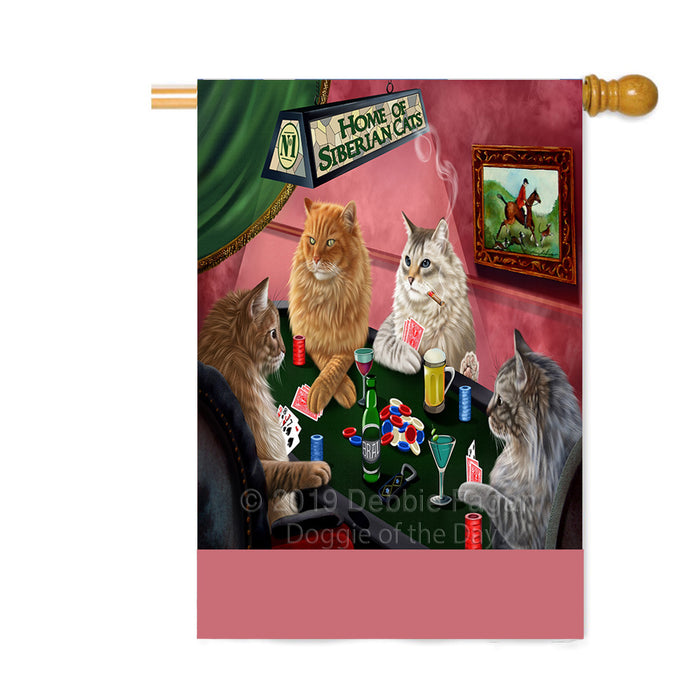 Personalized Home of Siberian Cats Four Dogs Playing Poker Custom House Flag FLG-DOTD-A60356
