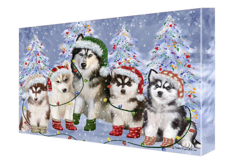 Christmas Lights and Siberian Husky Dogs Canvas Wall Art - Premium Quality Ready to Hang Room Decor Wall Art Canvas - Unique Animal Printed Digital Painting for Decoration