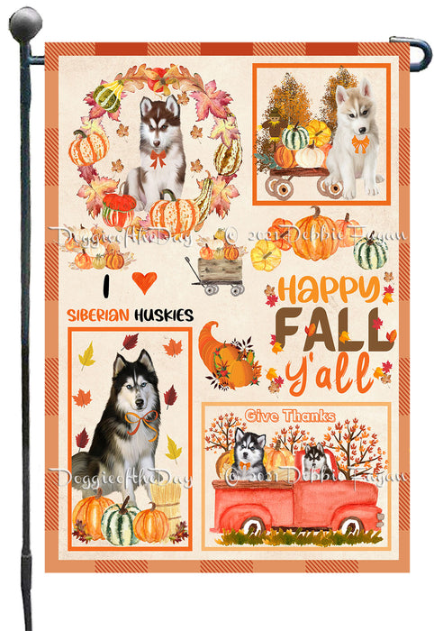 Happy Fall Y'all Pumpkin Siberian Husky Dogs Garden Flags- Outdoor Double Sided Garden Yard Porch Lawn Spring Decorative Vertical Home Flags 12 1/2"w x 18"h