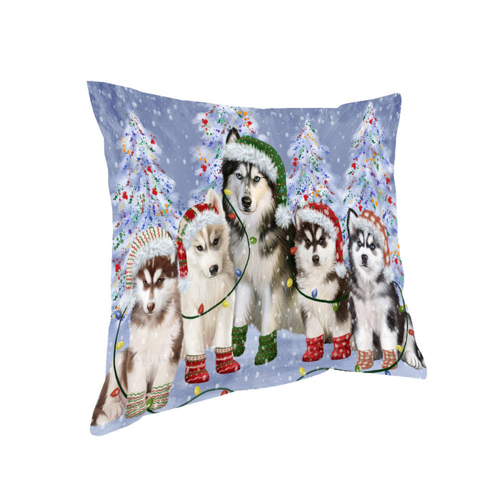 Christmas Lights and Siberian Husky Dogs Pillow with Top Quality High-Resolution Images - Ultra Soft Pet Pillows for Sleeping - Reversible & Comfort - Ideal Gift for Dog Lover - Cushion for Sofa Couch Bed - 100% Polyester