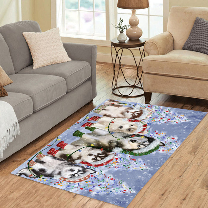Christmas Lights and Siberian Husky Dogs Area Rug - Ultra Soft Cute Pet Printed Unique Style Floor Living Room Carpet Decorative Rug for Indoor Gift for Pet Lovers