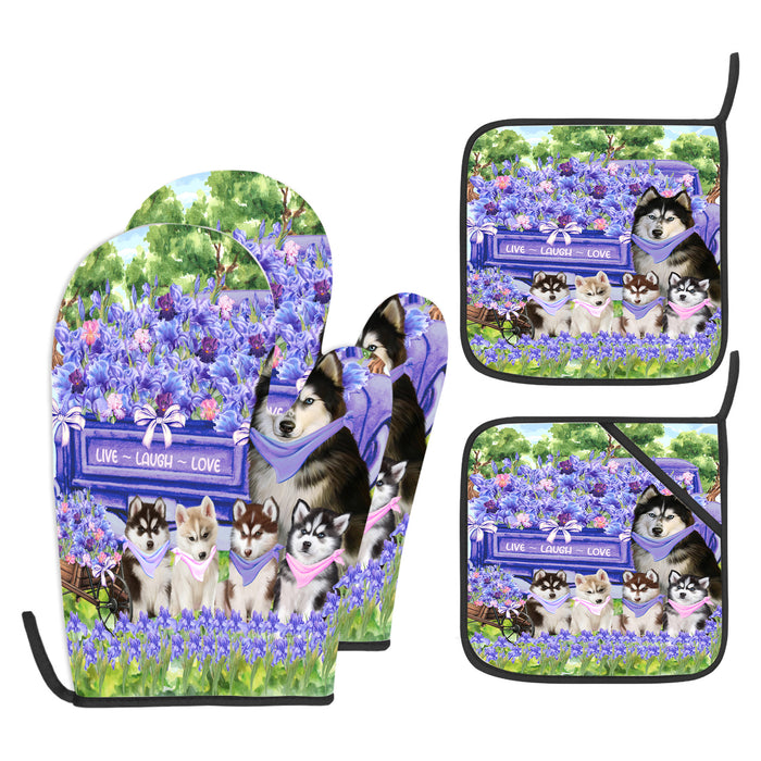 Siberian Husky Oven Mitts and Pot Holder Set: Kitchen Gloves for Cooking with Potholders, Custom, Personalized, Explore a Variety of Designs, Dog Lovers Gift