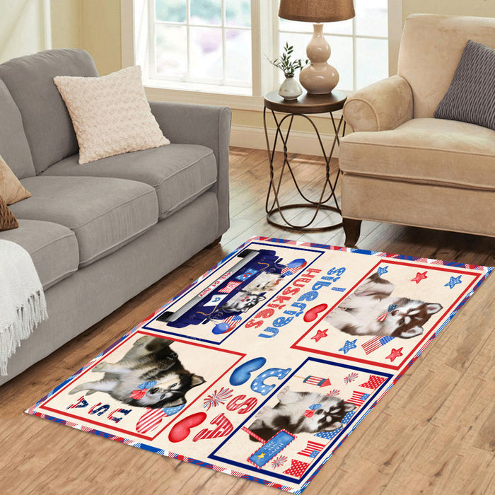 4th of July Independence Day I Love USA Siberian Husky Dogs Area Rug - Ultra Soft Cute Pet Printed Unique Style Floor Living Room Carpet Decorative Rug for Indoor Gift for Pet Lovers