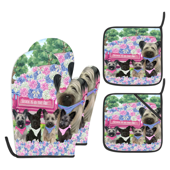 Skye Terrier Oven Mitts and Pot Holder Set, Kitchen Gloves for Cooking with Potholders, Explore a Variety of Custom Designs, Personalized, Pet & Dog Gifts