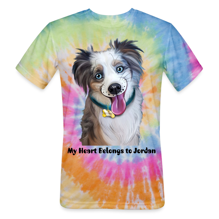 Unisex Tie Dye Rainbow T-Shirt Personalized with Dog Photo and Custom Saying - rainbow