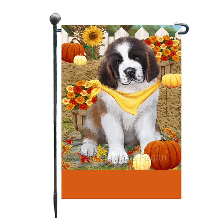 Personalized Fall Autumn Greeting Saint Bernard Dog with Pumpkins Custom Garden Flags GFLG-DOTD-A62075