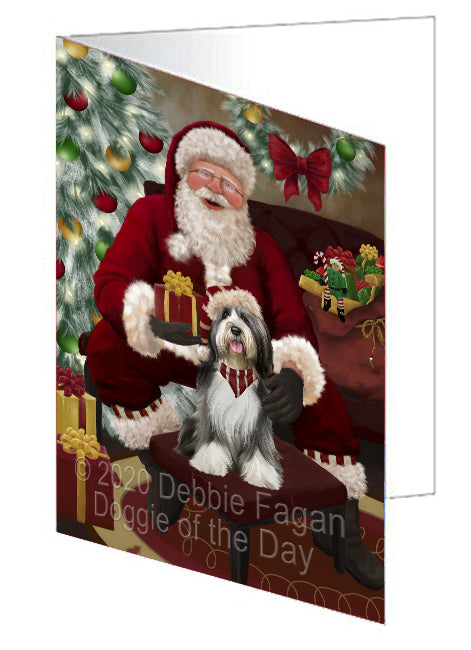 Santa's Christmas Surprise Tibetan Terrier Dog Handmade Artwork Assorted Pets Greeting Cards and Note Cards with Envelopes for All Occasions and Holiday Seasons