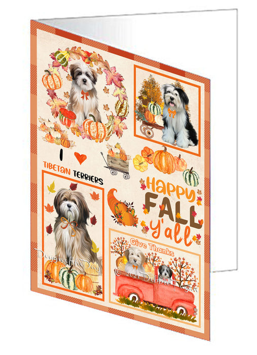 Happy Fall Y'all Pumpkin Tibetan Terrier Dogs Handmade Artwork Assorted Pets Greeting Cards and Note Cards with Envelopes for All Occasions and Holiday Seasons GCD77150