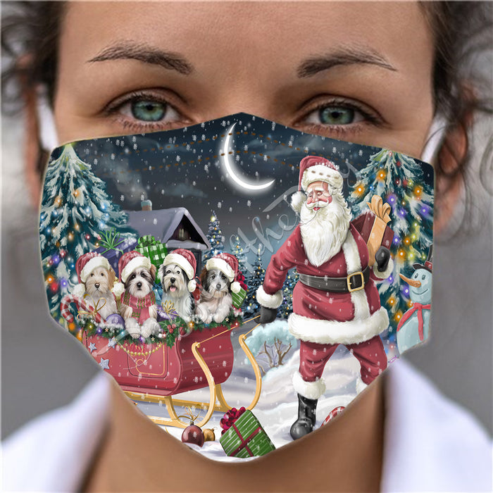 Santa Sled Dogs Christmas Happy Holidays Tibetan Terrier Dogs Face Mask FM49044