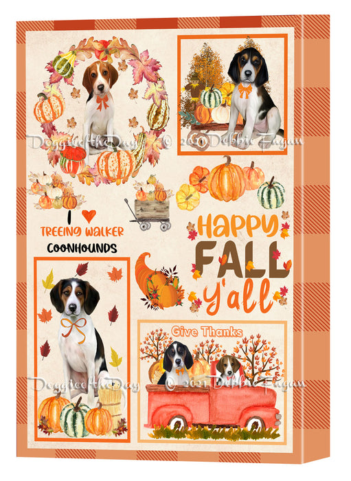 Happy Fall Y'all Pumpkin Treeing Walker Coonhound Dogs Canvas Wall Art - Premium Quality Ready to Hang Room Decor Wall Art Canvas - Unique Animal Printed Digital Painting for Decoration