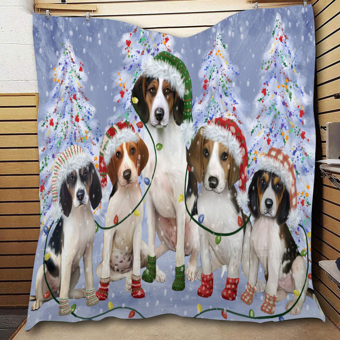 Christmas Lights and Treeing Walker Coonhound Dogs  Quilt Bed Coverlet Bedspread - Pets Comforter Unique One-side Animal Printing - Soft Lightweight Durable Washable Polyester Quilt