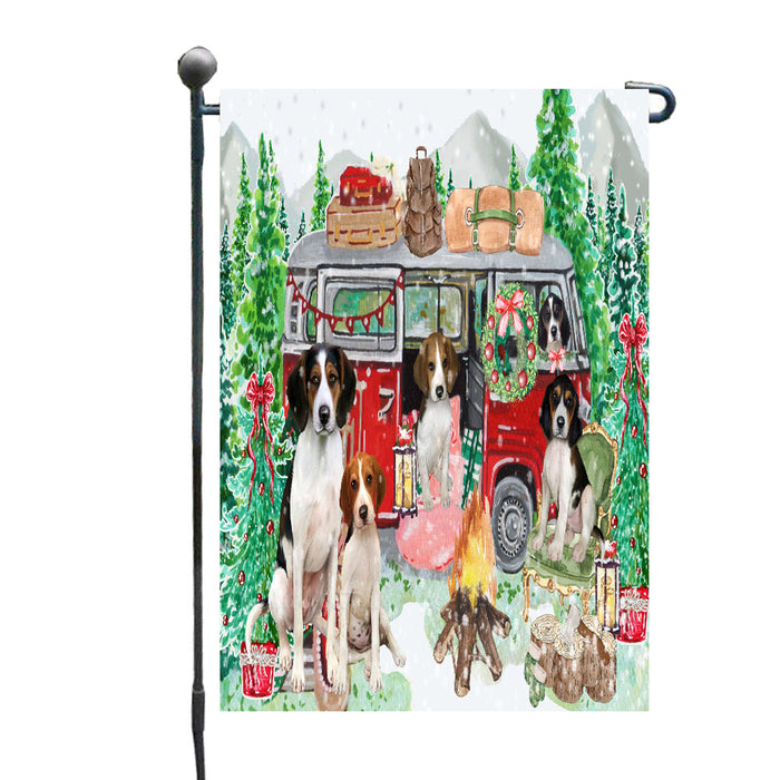 Christmas Time Camping with Treeing Walker Coonhound Dogs Garden Flags- Outdoor Double Sided Garden Yard Porch Lawn Spring Decorative Vertical Home Flags 12 1/2"w x 18"h