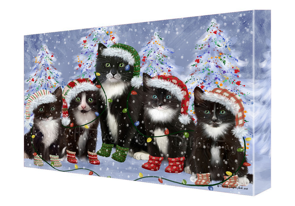 Christmas Lights and Tuxedo Cats Canvas Wall Art - Premium Quality Ready to Hang Room Decor Wall Art Canvas - Unique Animal Printed Digital Painting for Decoration