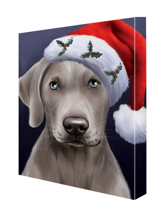 Christmas Santa Hat Weimaraner Dog Canvas Wall Art - Premium Quality Ready to Hang Room Decor Wall Art Canvas - Unique Animal Printed Digital Painting for Decoration