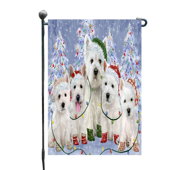 Christmas Lights and West Highland Terrier Dogs Garden Flags- Outdoor Double Sided Garden Yard Porch Lawn Spring Decorative Vertical Home Flags 12 1/2"w x 18"h