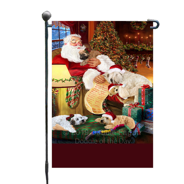 Personalized Wheaten Terrier Dogs and Puppies Sleeping with Santa Custom Garden Flags GFLG-DOTD-A62680