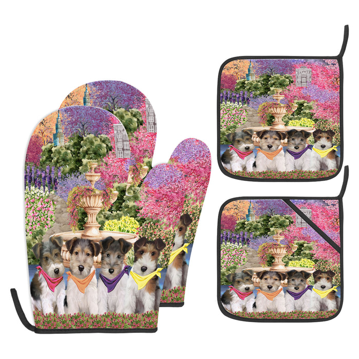 Wire Fox Terrier Oven Mitts and Pot Holder Set: Explore a Variety of Designs, Personalized, Potholders with Kitchen Gloves for Cooking, Custom, Halloween Gifts for Dog Mom