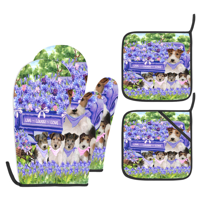 Wire Fox Terrier Oven Mitts and Pot Holder Set, Explore a Variety of Personalized Designs, Custom, Kitchen Gloves for Cooking with Potholders, Pet and Dog Gift Lovers