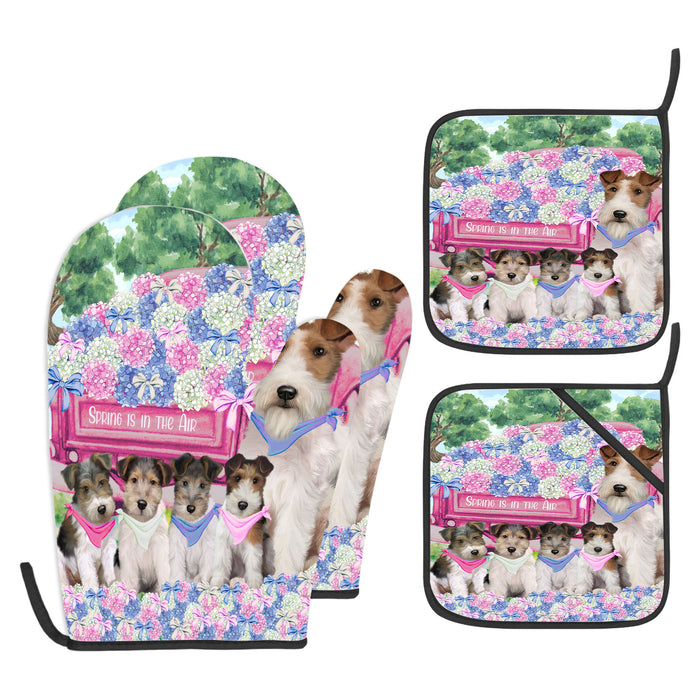 Wire Fox Terrier Oven Mitts and Pot Holder Set: Explore a Variety of Designs, Personalized, Potholders with Kitchen Gloves for Cooking, Custom, Halloween Gifts for Dog Mom
