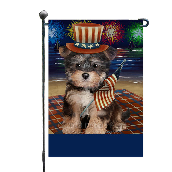 Personalized 4th of July Firework Yorkipoo Dog Custom Garden Flags GFLG-DOTD-A58172