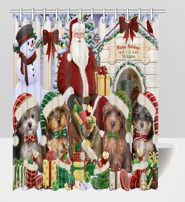 Happy Holidays Christmas Yorkipoo Dogs House Gathering Shower Curtain