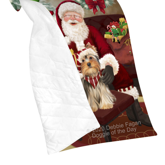 Santa's Christmas Surprise Yorkshire Terrier Dog Quilt Bed Coverlet Bedspread - Pets Comforter Unique One-side Animal Printing - Soft Lightweight Durable Washable Polyester Quilt