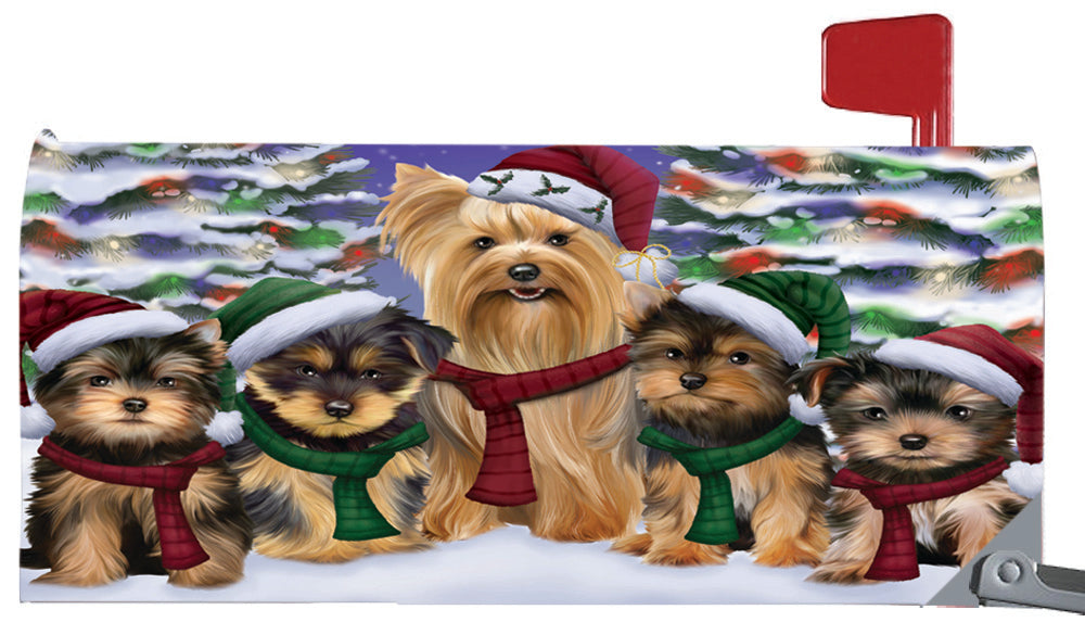 Magnetic Mailbox Cover Yorkshire Terriers Dog Christmas Family Portrait in Holiday Scenic Background MBC48268