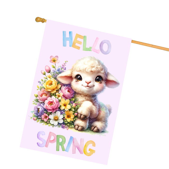 Hello Spring Little Lamb Purple Custom House Flag, Personalized Spring Flag, Welcome Flag Yard Art Outdoor Decor, Farmhouse Style, Animal Lover New House Gift