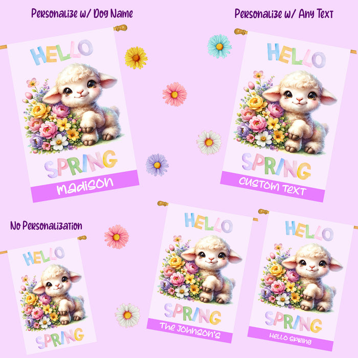 Hello Spring Little Lamb Purple Custom House Flag, Personalized Spring Flag, Welcome Flag Yard Art Outdoor Decor, Farmhouse Style, Animal Lover New House Gift