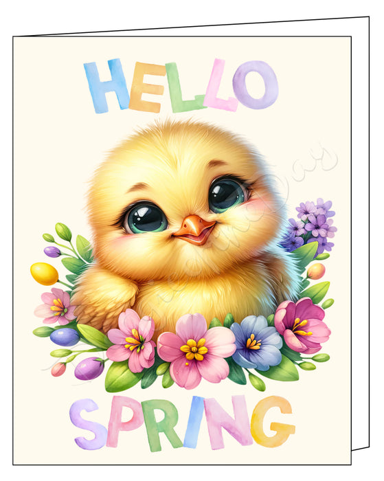 Hello Spring Little Chick Greeting Card with Envelope, Fun and Cute Animal Portrait Stationery, 5x7"