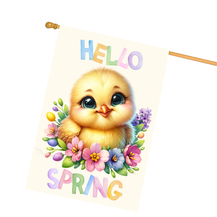 Hello Spring Little Chick Yellow Custom House Flag, Personalized Spring Flag, Welcome Flag Yard Art Outdoor Decor, Farmhouse Style, Animal Lover New House Gift