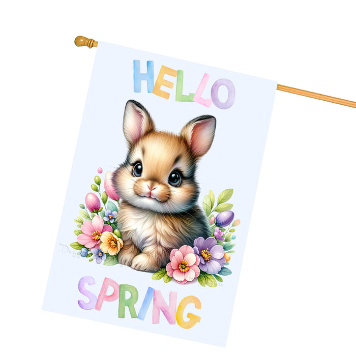 Hello Spring Little Bunny Blue Custom House Flag, Personalized Spring Flag, Welcome Flag Yard Art Outdoor Decor, Farmhouse Style, Animal Lover New House Gift