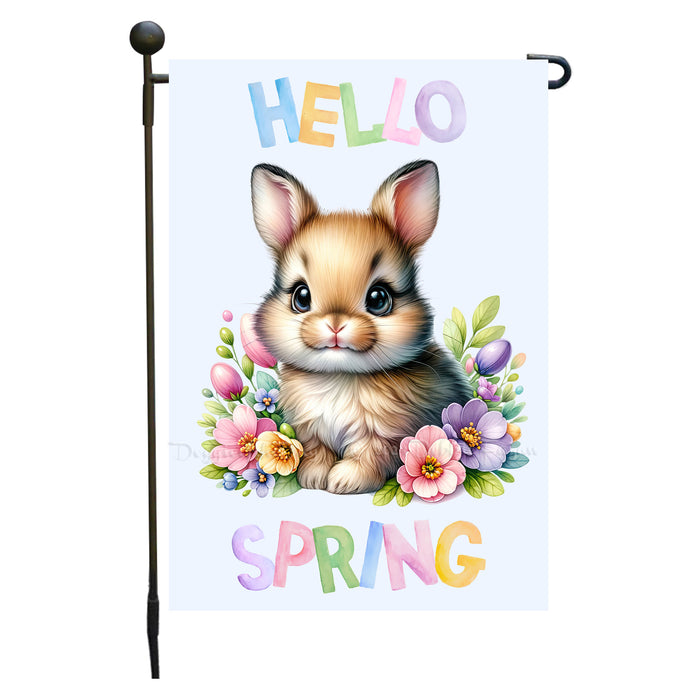 Customized Hello Spring Little Bunny Blue Garden Flag, Personalized Spring Flag, Custom Cute Baby Animal Pet Portrait Yard Art Outdoor and Garden Decor