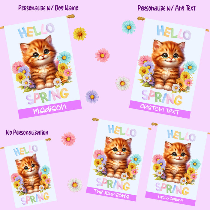 Hello Spring Little Ginger Kitten Custom House Flag, Personalized Spring Flag, Welcome Flag Yard Art Outdoor Decor, Farmhouse Style, Animal Lover New House Gift