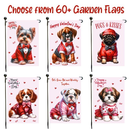 Valentine's Day Dog Garden Flags, Double SIded Printed Flag, Personalized Pet GIft, Valentines Gift for Her, Decorative Yard Flag, Pug Gift