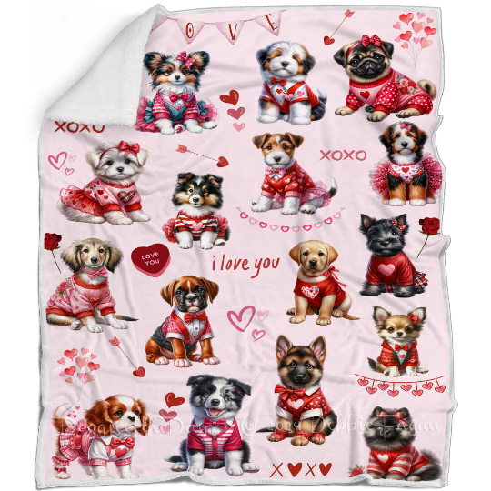 Valentine's Day Gifts with Dog Prints, Anniversary Gift, Candle Holder, Foil Balloons, Mug, Socks, Flags, Blanket, Cute Dogs Pet Lovers Gift